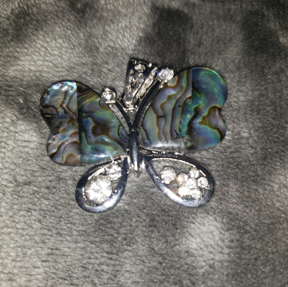 Sterling silver/abalone/cz butterfly